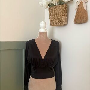 Black Long Sleeve V-Neck Blouse – Size XS